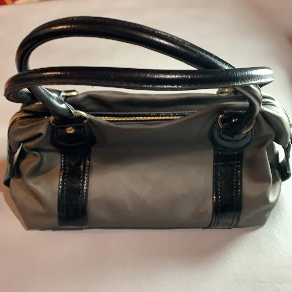 Purse NWOT Victoria Secret 2 Handle Silver Grey & Black with Brass Hardware